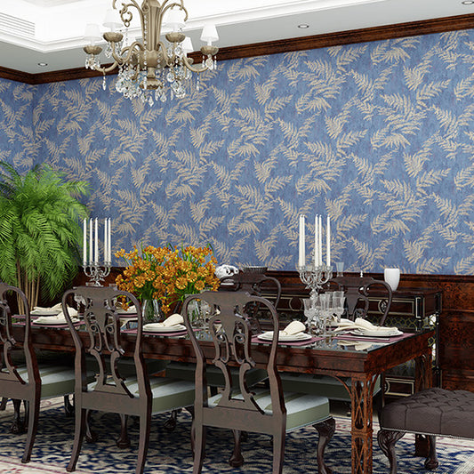 Unique Blue Leaves Wallpaper for Bedroom Non-Pasted 31-foot x 20.5-inch Clearhalo 'Modern wall decor' 'Modern' 'Wallpaper' Wall Decor' 893307