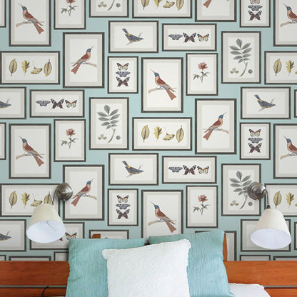 Flower and Bird Wallpaper Photo Frame 20.5"W x 33'L Non-Pasted Water-Resistant Wall Decor Blue Clearhalo 'Modern wall decor' 'Modern' 'Wallpaper' Wall Decor' 893314