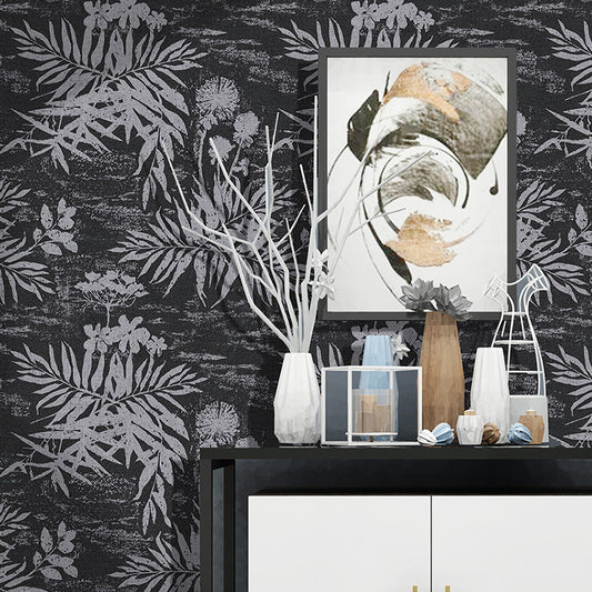 Contemporary Novelty Leave Wallpaper 33'L x 20.5"W Texture Non-Pasted in Black and White Clearhalo 'Modern wall decor' 'Modern' 'Wallpaper' Wall Decor' 893335