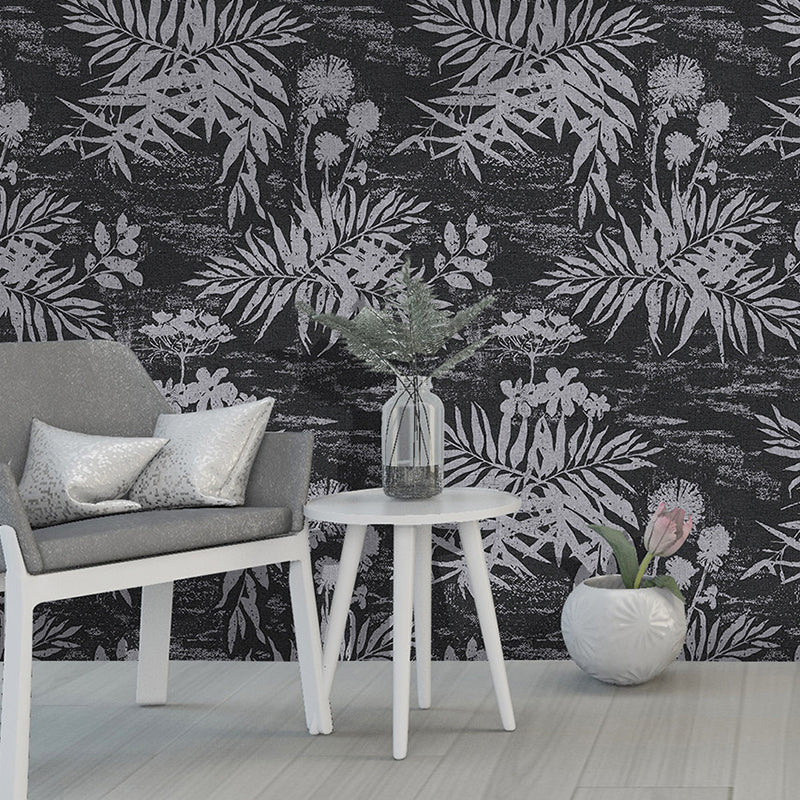 Contemporary Novelty Leave Wallpaper 33'L x 20.5"W Texture Non-Pasted in Black and White Clearhalo 'Modern wall decor' 'Modern' 'Wallpaper' Wall Decor' 893336
