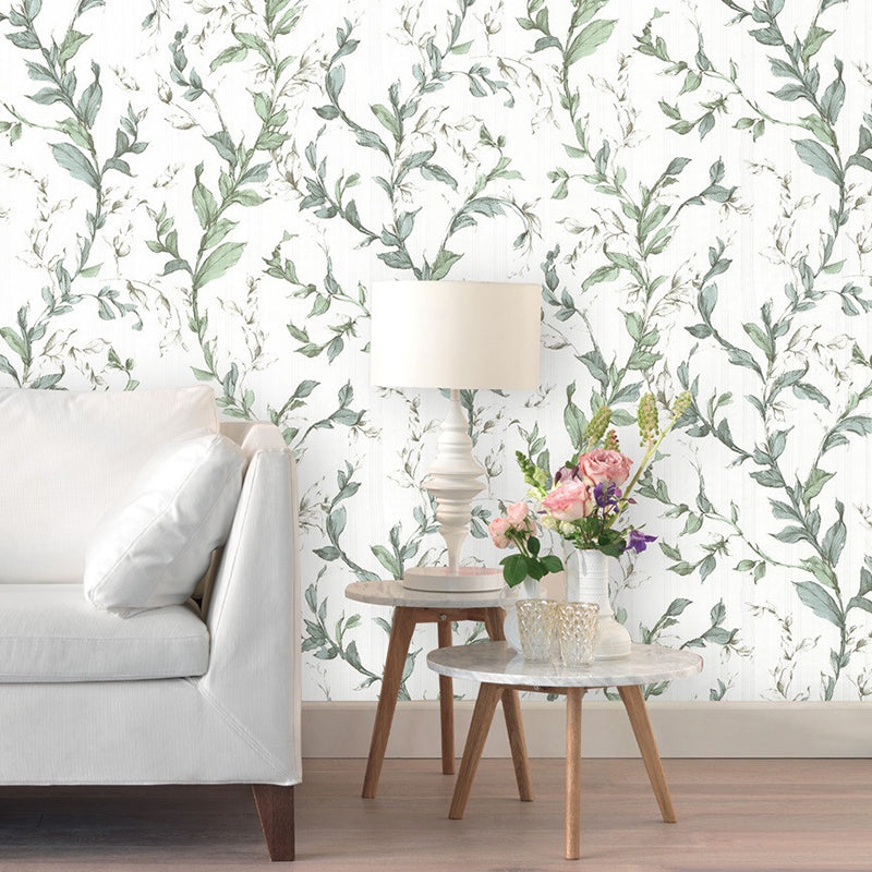 Branch and Leaves Wallpaper for Coffee Shop Non-Pasted 20.5"W x 33'L Modern Simple Wall Decor Green Clearhalo 'Modern wall decor' 'Modern' 'Wallpaper' Wall Decor' 893351