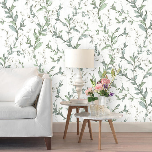 Branch and Leaves Wallpaper for Coffee Shop Non-Pasted 20.5"W x 33'L Modern Simple Wall Decor Green Clearhalo 'Modern wall decor' 'Modern' 'Wallpaper' Wall Decor' 893351