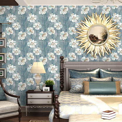 Extravagant Blossoms Non-Pasted Stain-Resistant Wallpaper, 20.5"W x 31'L, Natural Color Blue Clearhalo 'Modern wall decor' 'Modern' 'Wallpaper' Wall Decor' 893357