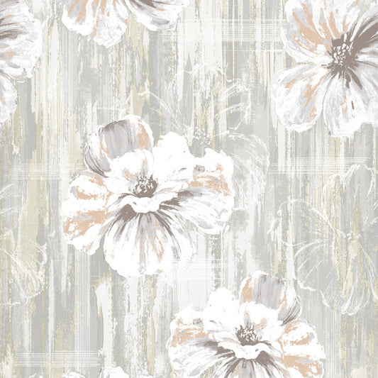 Extravagant Blossoms Non-Pasted Stain-Resistant Wallpaper, 20.5"W x 31'L, Natural Color Clearhalo 'Modern wall decor' 'Modern' 'Wallpaper' Wall Decor' 893363