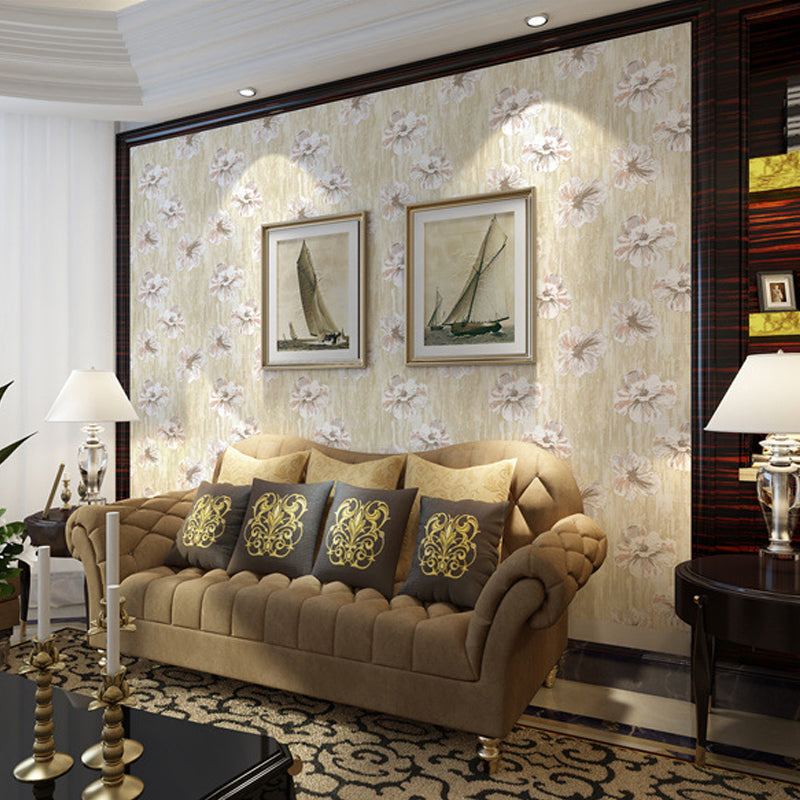 Extravagant Blossoms Non-Pasted Stain-Resistant Wallpaper, 20.5"W x 31'L, Natural Color Beige Clearhalo 'Modern wall decor' 'Modern' 'Wallpaper' Wall Decor' 893365