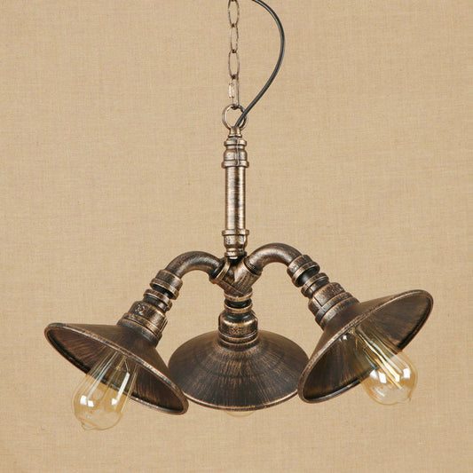 Antique Stylish Cone Chandelier Lighting 3 Bulbs Wrought Iron Hanging Light Fixture in Bronze for Restaurant Bronze Clearhalo 'Cast Iron' 'Ceiling Lights' 'Chandeliers' 'Industrial Chandeliers' 'Industrial' 'Metal' 'Middle Century Chandeliers' 'Rustic Chandeliers' 'Tiffany' Lighting' 89341