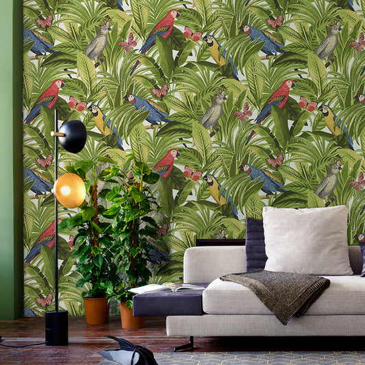Tropical Banana Leaf Wallpaper Stain-Resistant Non-Pasted, 20.5-inch x 33-foot Green Clearhalo 'Modern wall decor' 'Modern' 'Tropical wall decor' 'Tropical' 'Wallpaper' Wall Decor' 893441