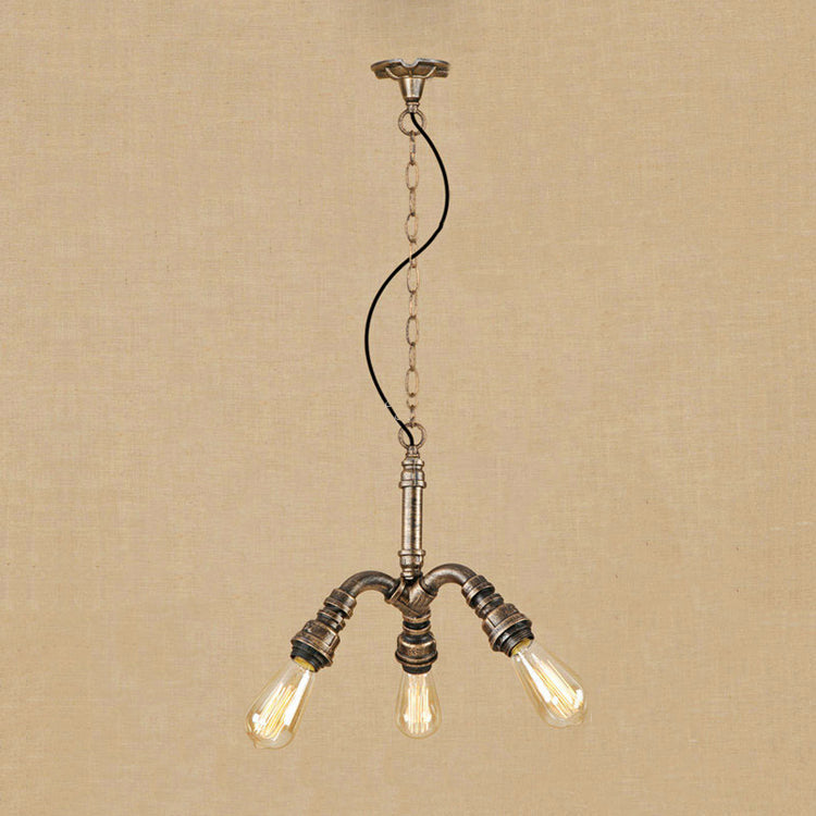 Bronze Open Bulb Chandelier Light with Pipe Antique Stylish 3-Light Farmhouse Hanging Fixture Bronze Clearhalo 'Cast Iron' 'Ceiling Lights' 'Chandeliers' 'Industrial Chandeliers' 'Industrial' 'Metal' 'Middle Century Chandeliers' 'Rustic Chandeliers' 'Tiffany' Lighting' 89346