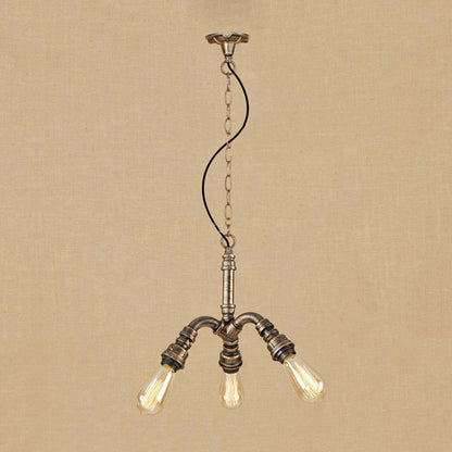 Bronze Open Bulb Chandelier Light with Pipe Antique Stylish 3-Light Farmhouse Hanging Fixture Bronze Clearhalo 'Cast Iron' 'Ceiling Lights' 'Chandeliers' 'Industrial Chandeliers' 'Industrial' 'Metal' 'Middle Century Chandeliers' 'Rustic Chandeliers' 'Tiffany' Lighting' 89346