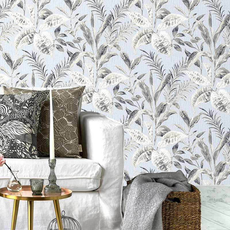 Distressed Leaf Wallpaper for Living Room Non-Pasted Wall Covering, 33-foot x 20.5-inch, Grey and White Grey Clearhalo 'Modern wall decor' 'Modern' 'Tropical wall decor' 'Tropical' 'Wallpaper' Wall Decor' 893470