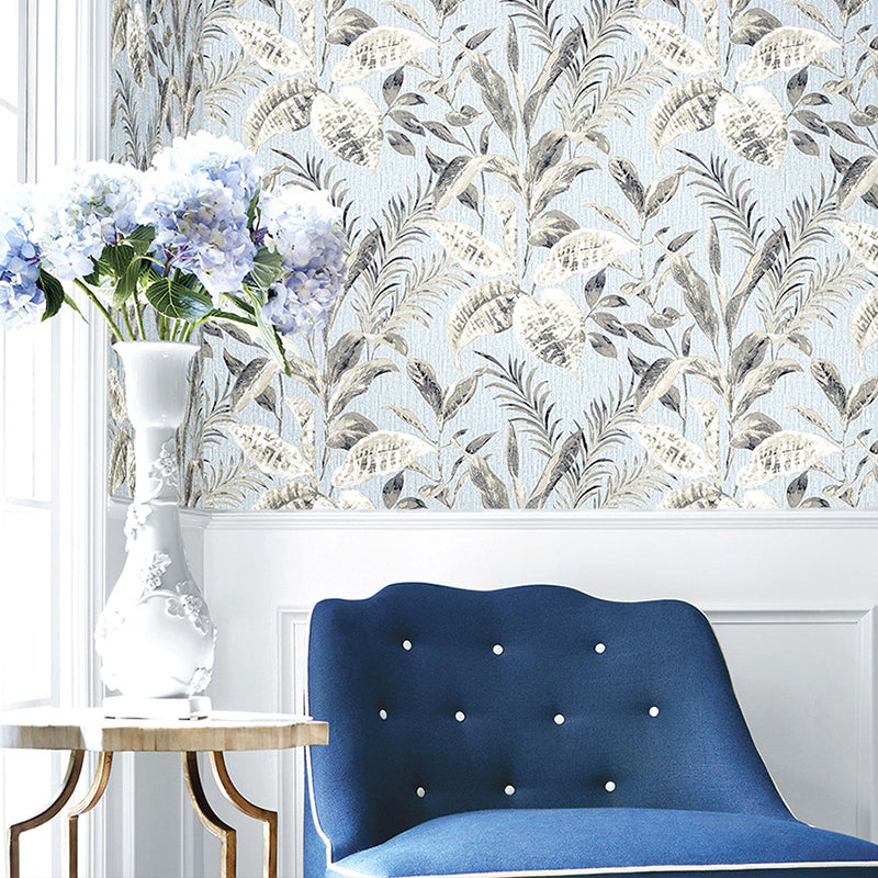Distressed Leaf Wallpaper for Living Room Non-Pasted Wall Covering, 33-foot x 20.5-inch, Grey and White Clearhalo 'Modern wall decor' 'Modern' 'Tropical wall decor' 'Tropical' 'Wallpaper' Wall Decor' 893471