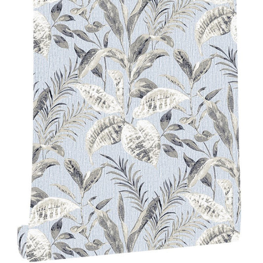 Distressed Leaf Wallpaper for Living Room Non-Pasted Wall Covering, 33-foot x 20.5-inch, Grey and White Clearhalo 'Modern wall decor' 'Modern' 'Tropical wall decor' 'Tropical' 'Wallpaper' Wall Decor' 893474