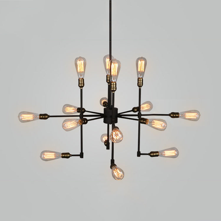 Iron Exposed Chandelier Lighting Vintage Industrial Multi Light Dining Room Pendant Light in Black Clearhalo 'Cast Iron' 'Ceiling Lights' 'Chandeliers' 'Industrial Chandeliers' 'Industrial' 'Metal' 'Middle Century Chandeliers' 'Rustic Chandeliers' 'Tiffany' Lighting' 89353
