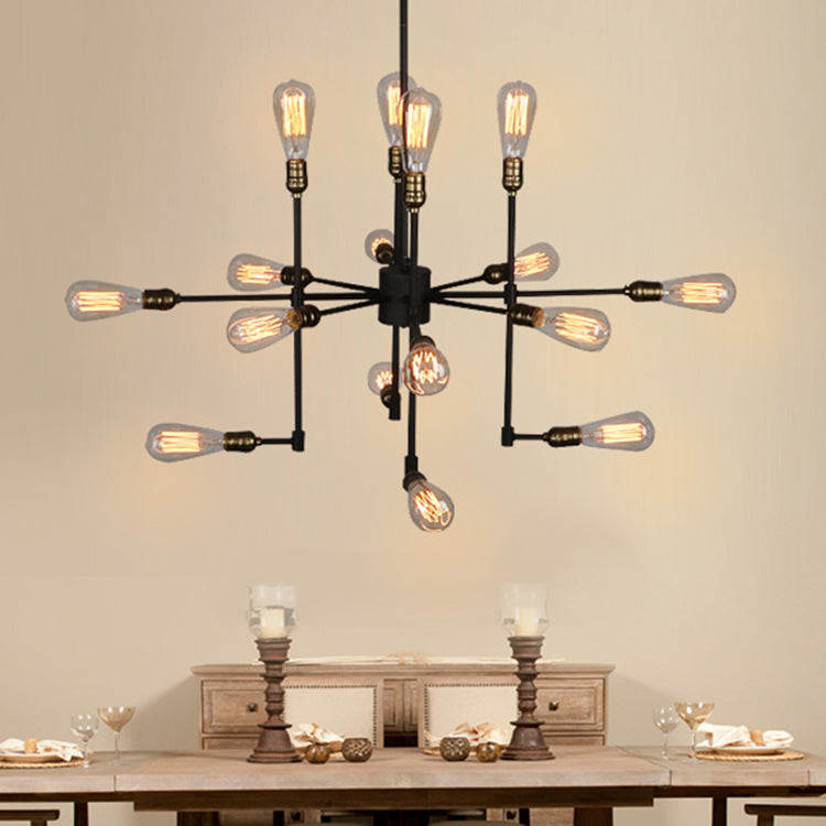 Iron Exposed Chandelier Lighting Vintage Industrial Multi Light Dining Room Pendant Light in Black Clearhalo 'Cast Iron' 'Ceiling Lights' 'Chandeliers' 'Industrial Chandeliers' 'Industrial' 'Metal' 'Middle Century Chandeliers' 'Rustic Chandeliers' 'Tiffany' Lighting' 89355