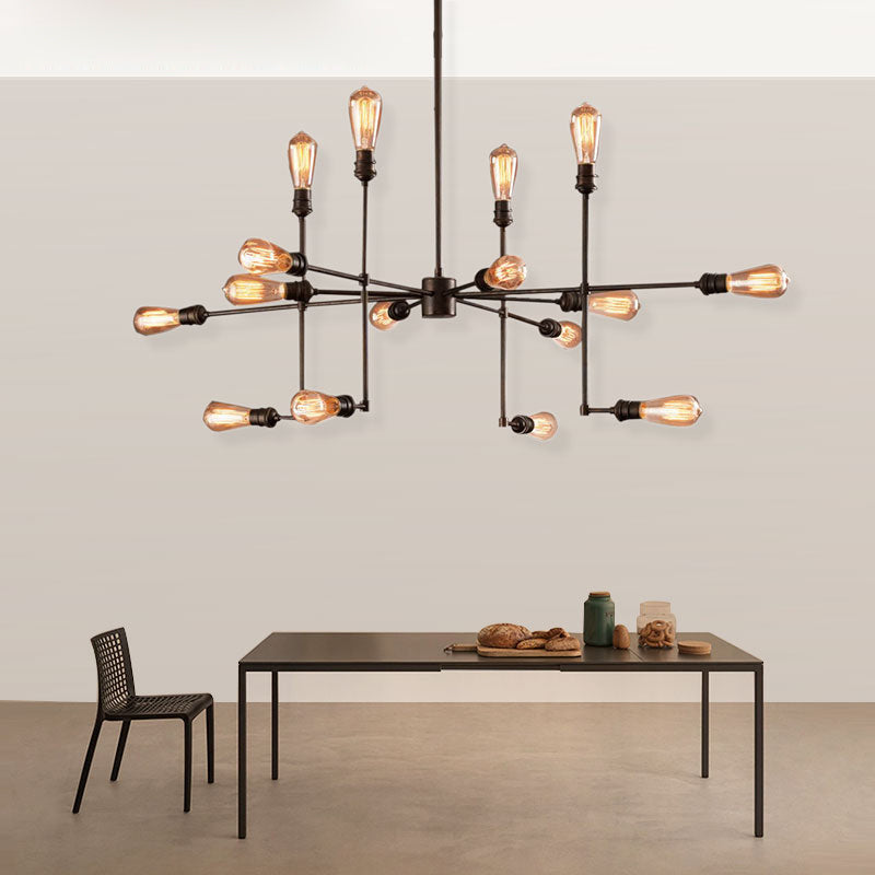 Iron Exposed Chandelier Lighting Vintage Industrial Multi Light Dining Room Pendant Light in Black Clearhalo 'Cast Iron' 'Ceiling Lights' 'Chandeliers' 'Industrial Chandeliers' 'Industrial' 'Metal' 'Middle Century Chandeliers' 'Rustic Chandeliers' 'Tiffany' Lighting' 89356