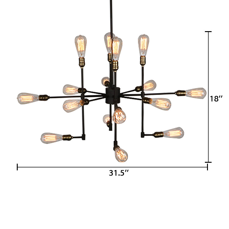 Iron Exposed Chandelier Lighting Vintage Industrial Multi Light Dining Room Pendant Light in Black Clearhalo 'Cast Iron' 'Ceiling Lights' 'Chandeliers' 'Industrial Chandeliers' 'Industrial' 'Metal' 'Middle Century Chandeliers' 'Rustic Chandeliers' 'Tiffany' Lighting' 89357