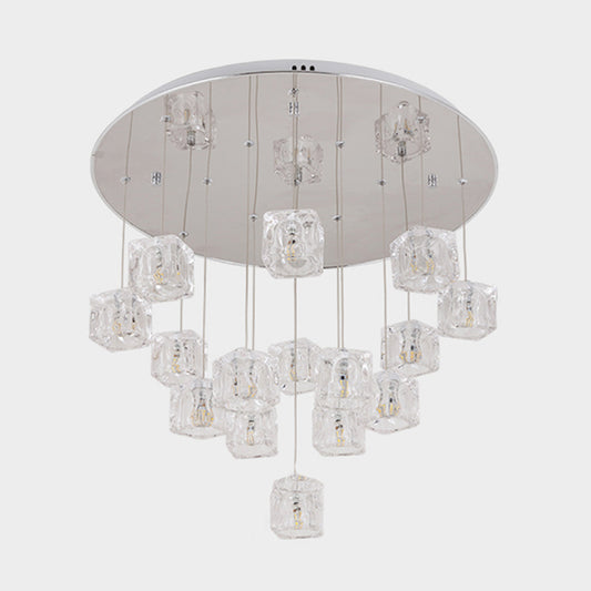 Clear Crystal Cube Multi-Pendant Modernist 15 Lights Silver LED Ceiling Suspension Lamp Clearhalo 'Ceiling Lights' 'Modern Pendants' 'Modern' 'Pendant Lights' 'Pendants' Lighting' 893833