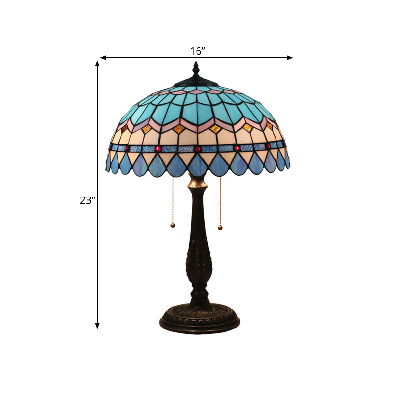 Dome Shaped Pull Chain Night Table Lighting Tiffany Stained Glass 1-Head Bronze Nightstand Lamp Clearhalo 'Lamps' 'Table Lamps' Lighting' 893870