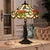2 Bulbs Bedroom Pull Chain Table Lighting Mediterranean Bronze Petal Patterned Task Light with Bowl Stained Glass Shade Bronze Clearhalo 'Lamps' 'Table Lamps' Lighting' 893871