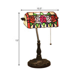 Rose Night Lighting 1-Light Stained Art Glass Mediterranean Desk Lamp in Bronze with Pull Chain Clearhalo 'Lamps' 'Table Lamps' Lighting' 893878