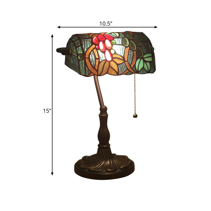Cut Glass Bronze Nightstand Lamp Rollover Shade 1 Head Baroque Grape Patterned Table Lighting with Pull Chain Clearhalo 'Lamps' 'Table Lamps' Lighting' 893882