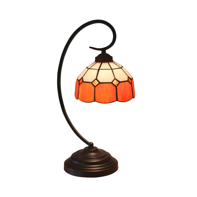 1 Head Grid Dome Night Table Lamp Baroque Orange/Blue/Yellow Cut Glass Task Lighting with Swirl Arm Clearhalo 'Desk Lamps' 'Lamps' Lighting' 893926