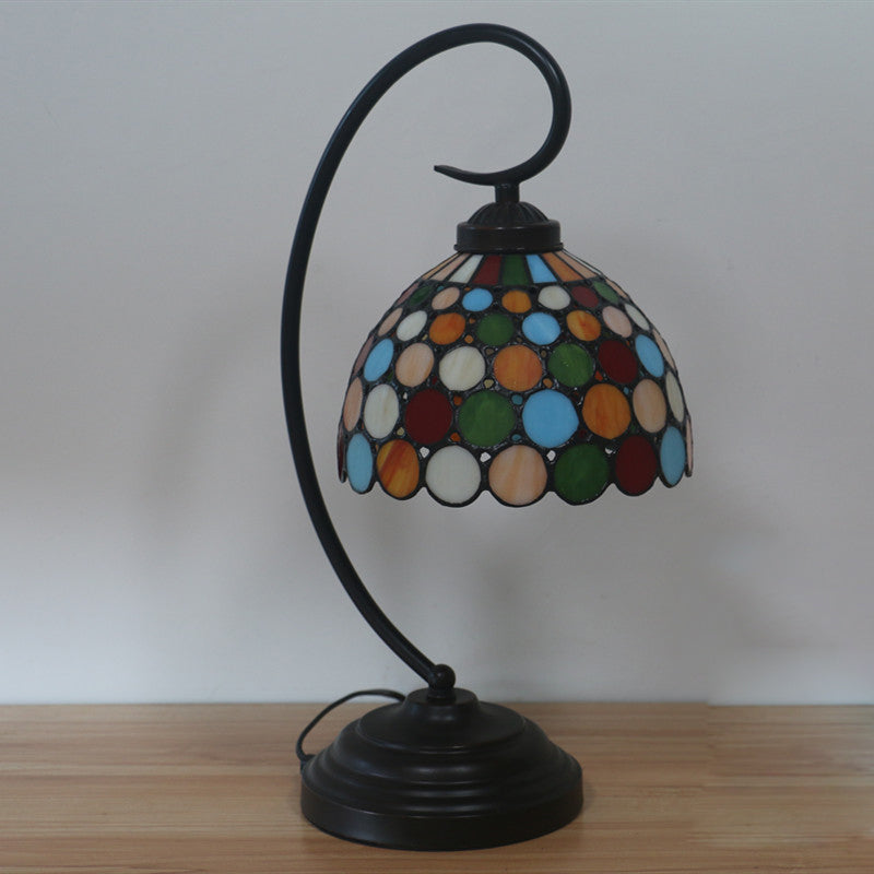 Metal Dark Coffee Night Lighting Dome Shade 1 Light Tiffany Dot Patterned Table Lamp for Bedroom Clearhalo 'Desk Lamps' 'Lamps' Lighting' 893972