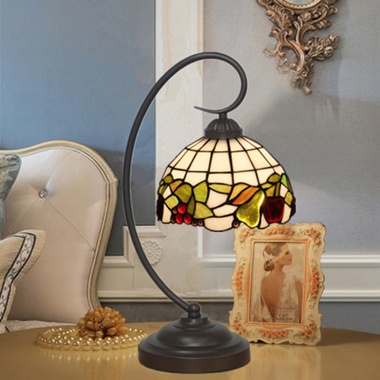 Cut Glass Dark Coffee Night Lighting Bowl 1 Light Mediterranean Desk Lamp with Fruit Pattern