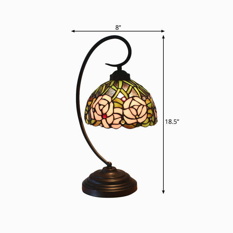 Dome Shape Cut Glass Table Lamp Tiffany 1-Bulb Black/White Finish Rose Patterned Night Lighting Clearhalo 'Desk Lamps' 'Lamps' Lighting' 894058
