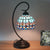 Yellow/Blue Domed Nightstand Lamp Tiffany Style 1-Light Stained Art Glass Task Lighting with Curvy Arm Blue Clearhalo 'Desk Lamps' 'Lamps' Lighting' 894063