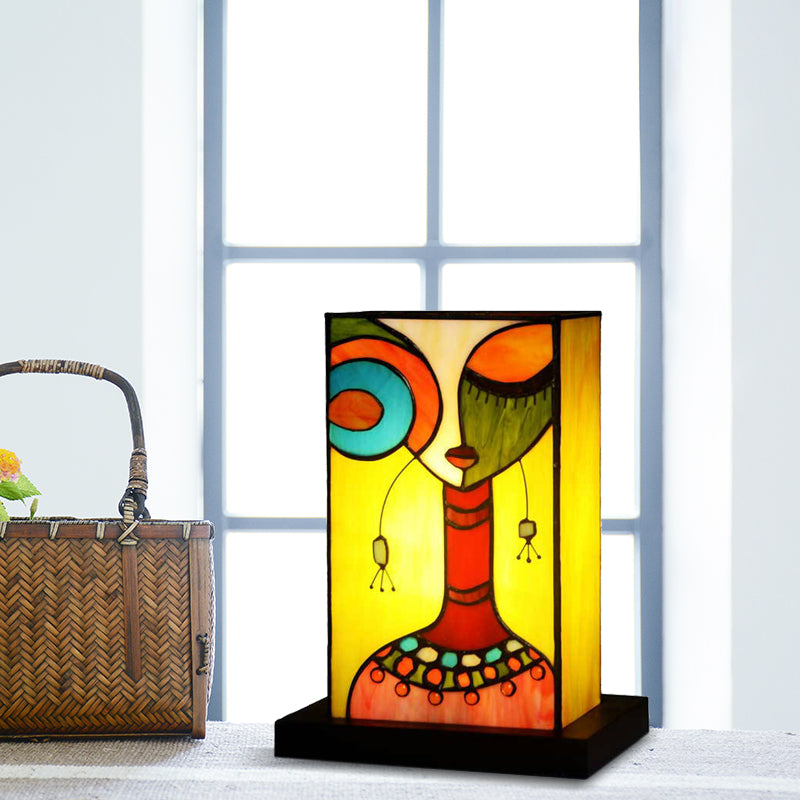 Baroque Rectangle Night Lamp 1 Light Hand Cut Glass Nightstand Light in Green with Abstract Woman Pattern Green Clearhalo 'Lamps' 'Table Lamps' Lighting' 894115