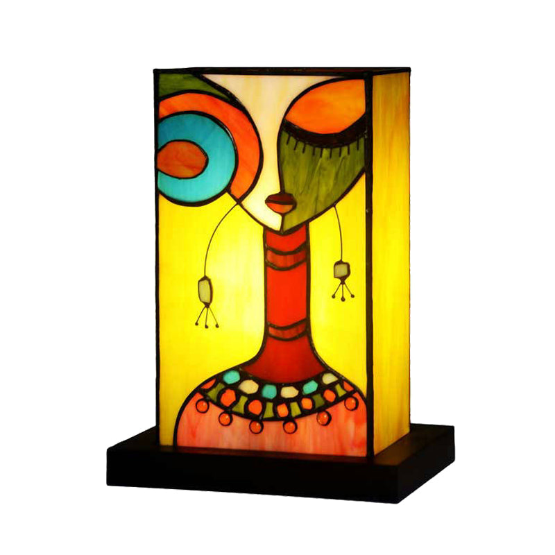 Baroque Rectangle Night Lamp 1 Light Hand Cut Glass Nightstand Light in Green with Abstract Woman Pattern Clearhalo 'Lamps' 'Table Lamps' Lighting' 894117