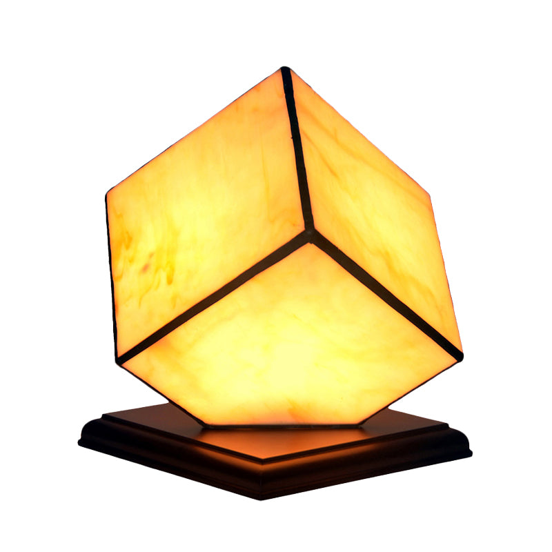 1 Bulb Cubic Night Light Mediterranean Style Beige Glass Table Lighting with Plug-In Cord Clearhalo 'Lamps' 'Table Lamps' Lighting' 894124