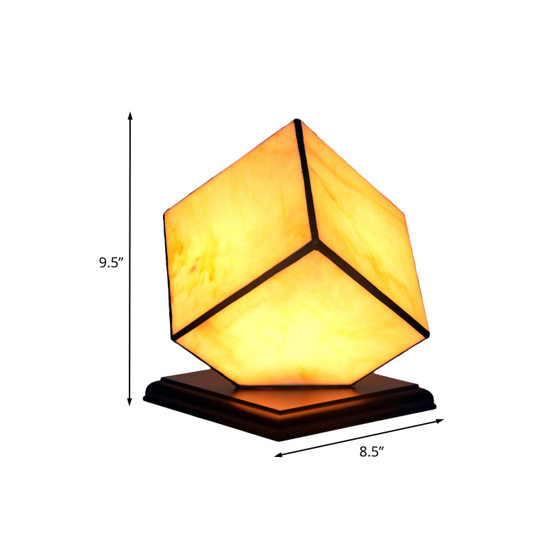 1 Bulb Cubic Night Light Mediterranean Style Beige Glass Table Lighting with Plug-In Cord Clearhalo 'Lamps' 'Table Lamps' Lighting' 894126