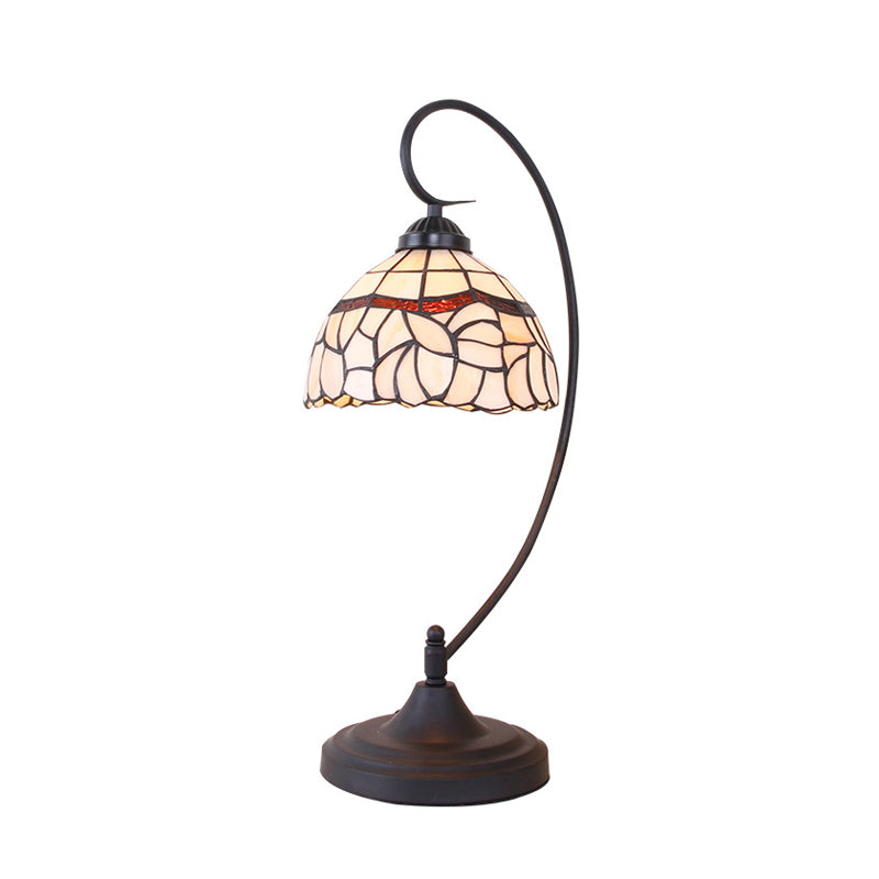 Stained Glass Swirl Arm Night Lamp Tiffany Style 1 Head Black Finish Table Lighting with Bowl Shade Clearhalo 'Lamps' 'Table Lamps' Lighting' 894133