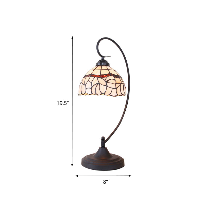Stained Glass Swirl Arm Night Lamp Tiffany Style 1 Head Black Finish Table Lighting with Bowl Shade Clearhalo 'Lamps' 'Table Lamps' Lighting' 894134