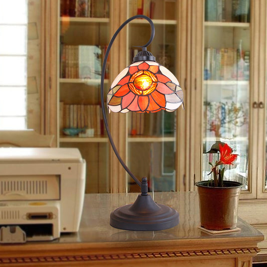 1 Bulb Living Room Night Light Tiffany Black Sunflower Patterned Nightstand Lamp with Bowl Cut Glass Shade Black Clearhalo 'Lamps' 'Table Lamps' Lighting' 894139