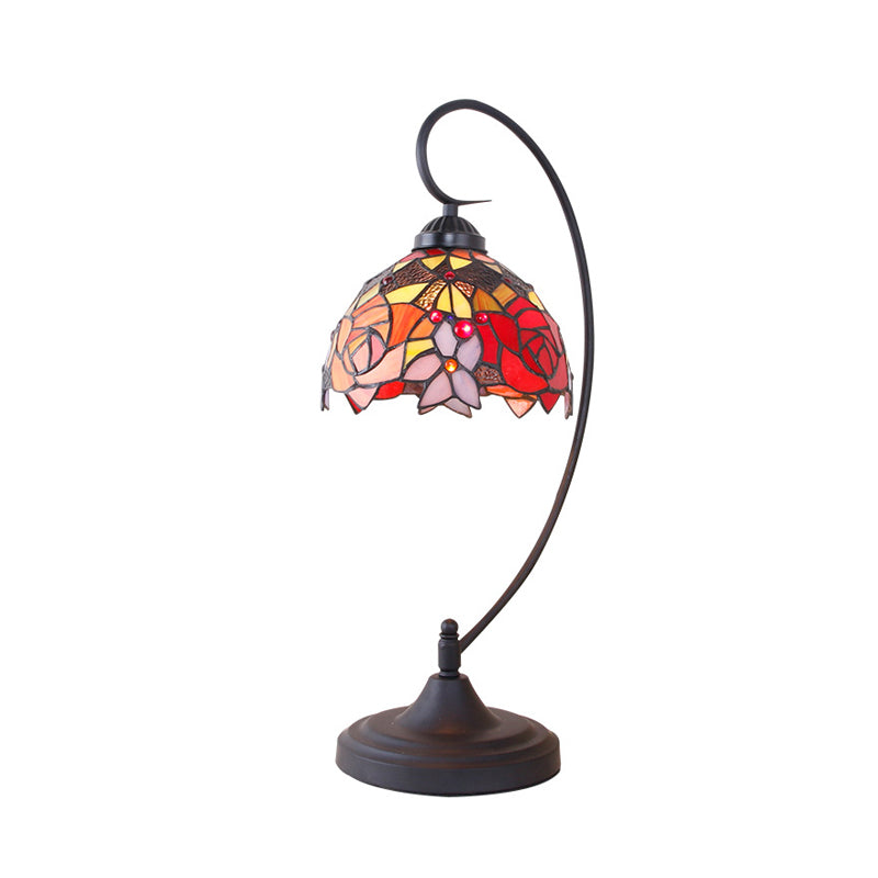 Domed Nightstand Lighting 1 Head Hand Cut Glass Mediterranean Petal Patterned Table Lamp in Black for Bedside Black Clearhalo 'Lamps' 'Table Lamps' Lighting' 894145