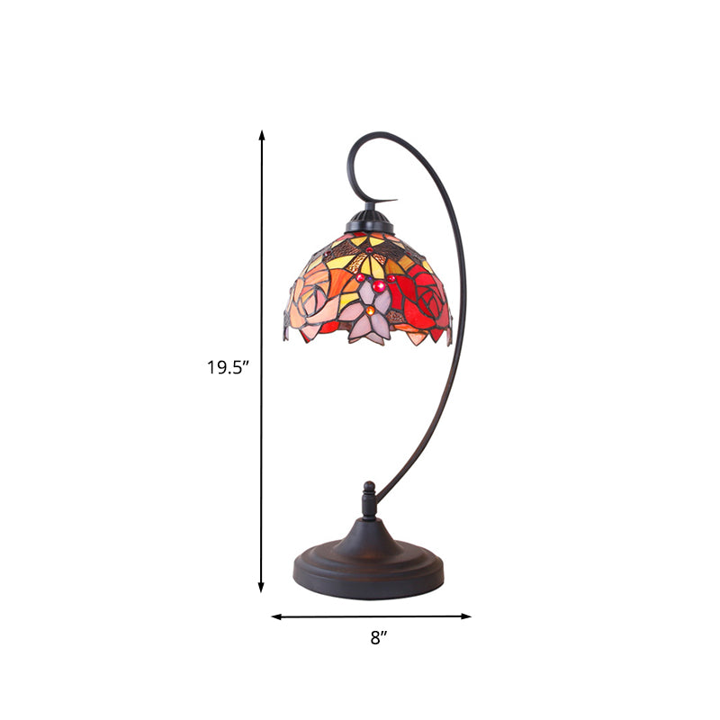 Domed Nightstand Lighting 1 Head Hand Cut Glass Mediterranean Petal Patterned Table Lamp in Black for Bedside Clearhalo 'Lamps' 'Table Lamps' Lighting' 894146