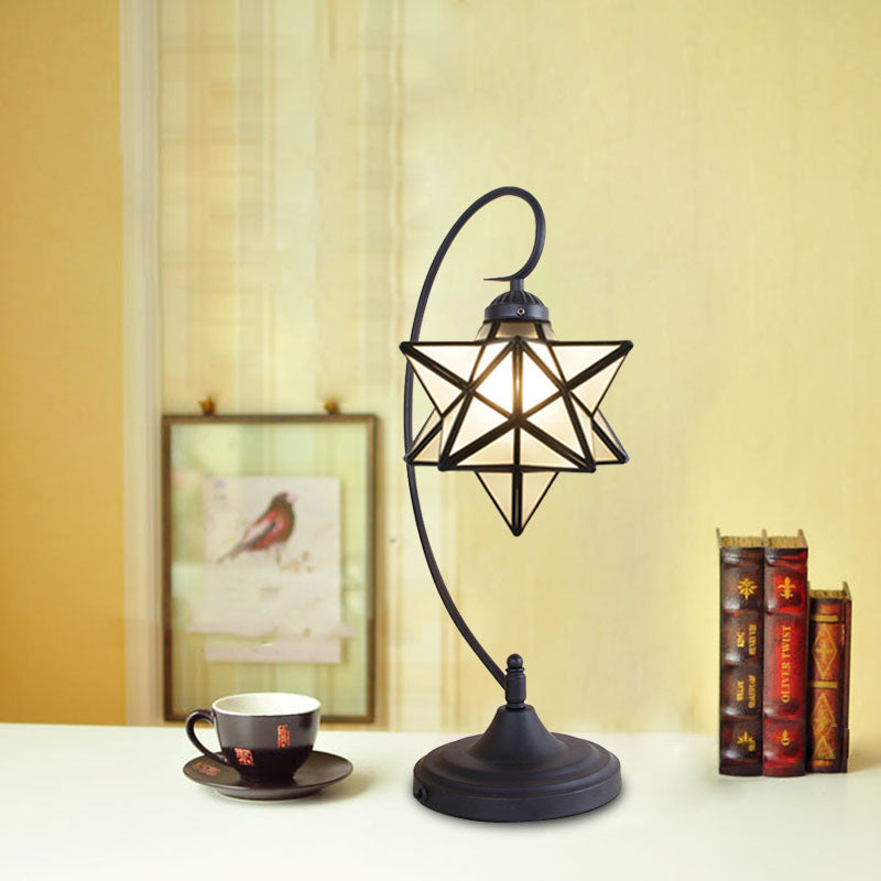1 Light Nightstand Lamp Tiffany Star Shaped Clear/Silver and Clear Glass Night Lighting with Twisted Arm for Coffee Shop Clearhalo 'Lamps' 'Table Lamps' Lighting' 894156