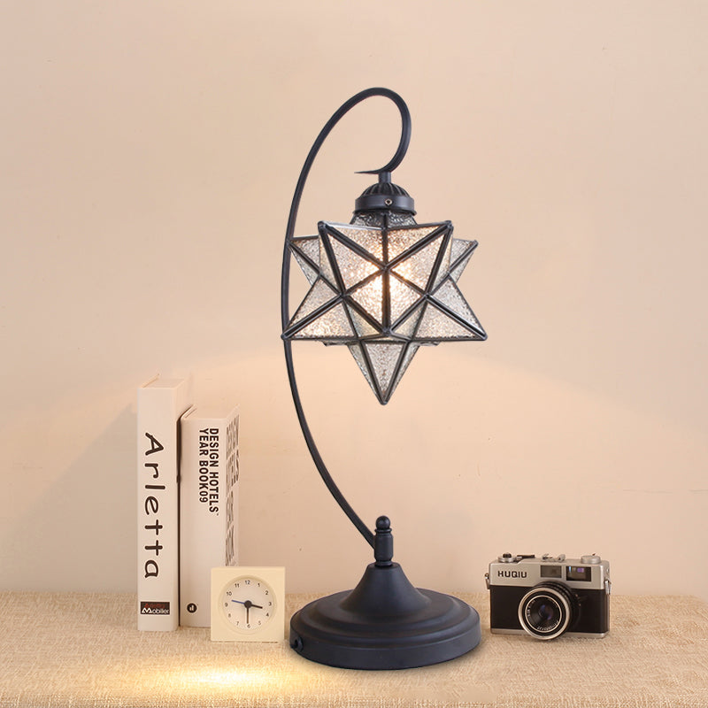1 Light Nightstand Lamp Tiffany Star Shaped Clear/Silver and Clear Glass Night Lighting with Twisted Arm for Coffee Shop Silver-Clear Clearhalo 'Lamps' 'Table Lamps' Lighting' 894159