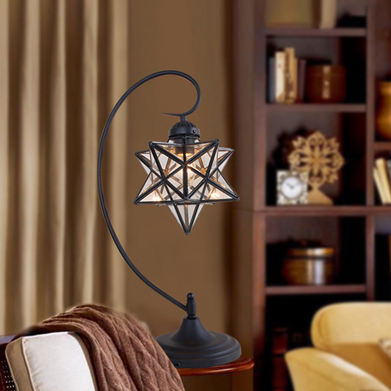 1 Light Nightstand Lamp Tiffany Star Shaped Clear/Silver and Clear Glass Night Lighting with Twisted Arm for Coffee Shop Clearhalo 'Lamps' 'Table Lamps' Lighting' 894164