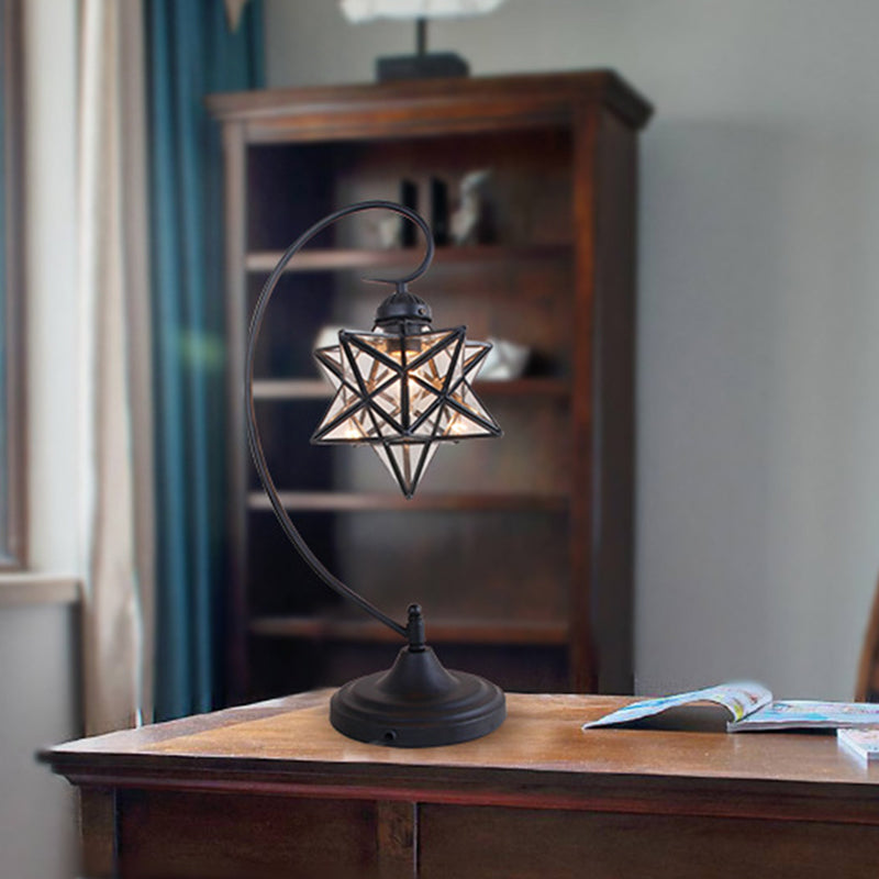 1 Light Nightstand Lamp Tiffany Star Shaped Clear/Silver and Clear Glass Night Lighting with Twisted Arm for Coffee Shop Clearhalo 'Lamps' 'Table Lamps' Lighting' 894165