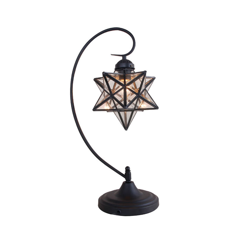 1 Light Nightstand Lamp Tiffany Star Shaped Clear/Silver and Clear Glass Night Lighting with Twisted Arm for Coffee Shop Clearhalo 'Lamps' 'Table Lamps' Lighting' 894166