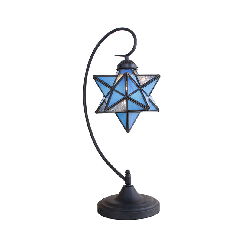 Black Pentagram Nightstand Light Baroque 1 Head Pink/Yellow/Dark Blue Glass Night Table Lamp for Bedside Clearhalo 'Lamps' 'Table Lamps' Lighting' 894168