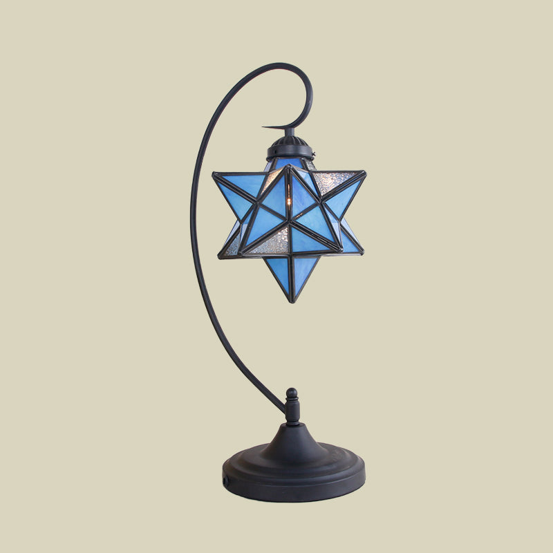 Black Pentagram Nightstand Light Baroque 1 Head Pink/Yellow/Dark Blue Glass Night Table Lamp for Bedside Clearhalo 'Lamps' 'Table Lamps' Lighting' 894169