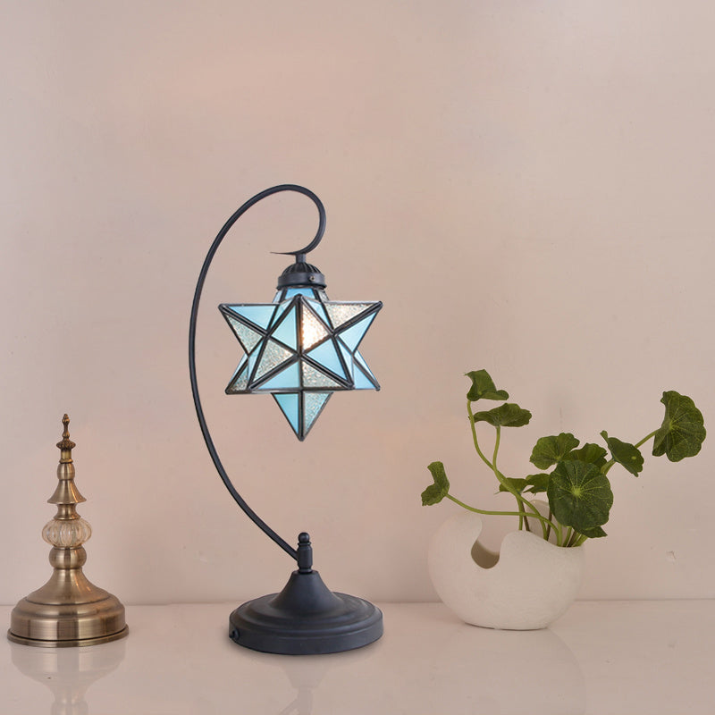 Black Pentagram Nightstand Light Baroque 1 Head Pink/Yellow/Dark Blue Glass Night Table Lamp for Bedside Light Blue Clearhalo 'Lamps' 'Table Lamps' Lighting' 894171