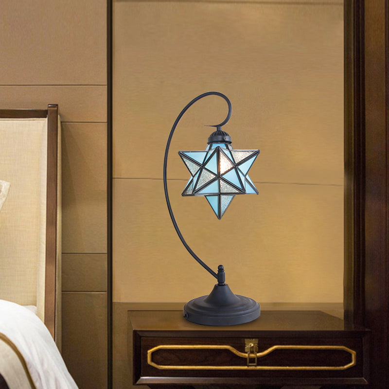 Black Pentagram Nightstand Light Baroque 1 Head Pink/Yellow/Dark Blue Glass Night Table Lamp for Bedside Clearhalo 'Lamps' 'Table Lamps' Lighting' 894172