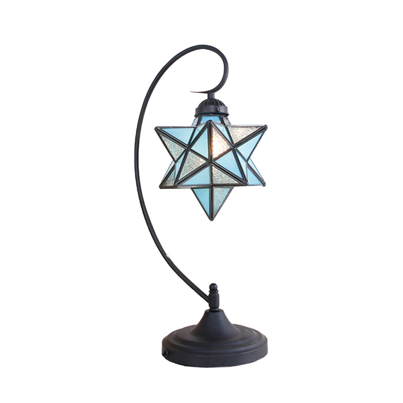 Black Pentagram Nightstand Light Baroque 1 Head Pink/Yellow/Dark Blue Glass Night Table Lamp for Bedside Clearhalo 'Lamps' 'Table Lamps' Lighting' 894174