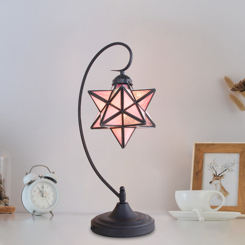Black Pentagram Nightstand Light Baroque 1 Head Pink/Yellow/Dark Blue Glass Night Table Lamp for Bedside Pink Clearhalo 'Lamps' 'Table Lamps' Lighting' 894175